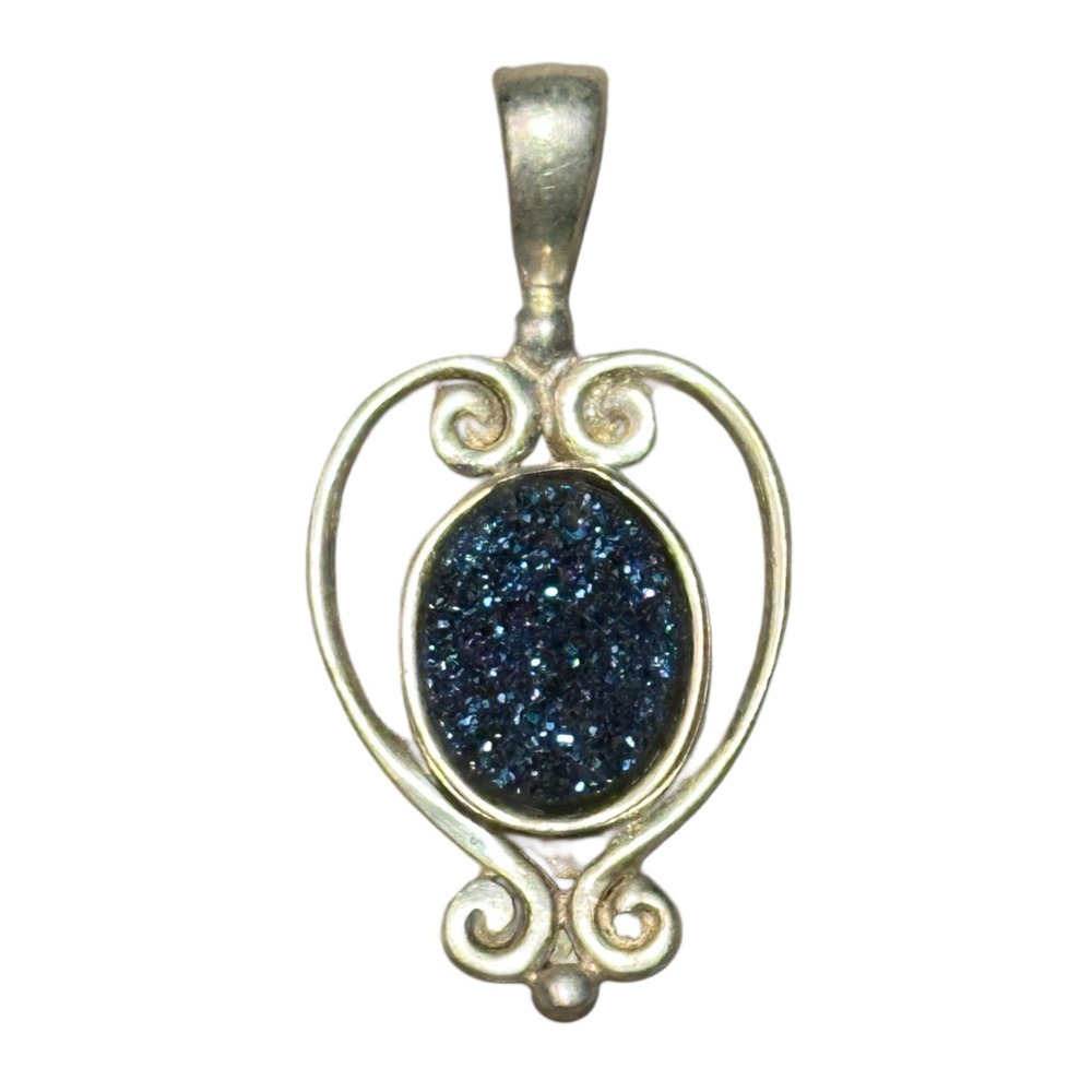Sajen Sterling Silver Blue Druzy Quartz Oval Pendant